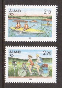 Aland islands  #60-61   MNH   1991  Nordic  Tourism  kayaking   cycling