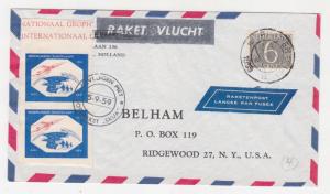 NETHERLANDS, 1959 Rocket Mail cover  SKUA , imperf.pair.