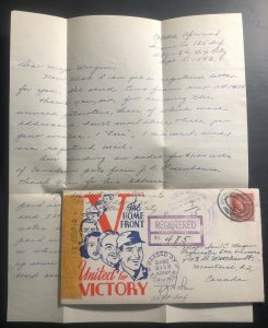 1943 APO 34 New York USA Patriotic Victory  Cover To Montreal Canada W Letter