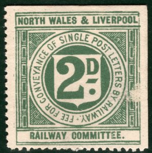 GB NW&LR RAILWAY 2d Letter Stamp *NORTH WALES & LIVERPOOL* (1896) Mint MM BRW85