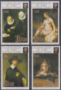 NIUE # 582-5 MNH CPL SET of 4 - 150th ANN !st POSTAGE STAMP, REMBRANDT PAINTINGS
