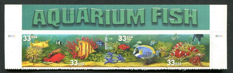 1998 3317 - 3320 Aquarium Fish Top Header Strip of 4 MNH 