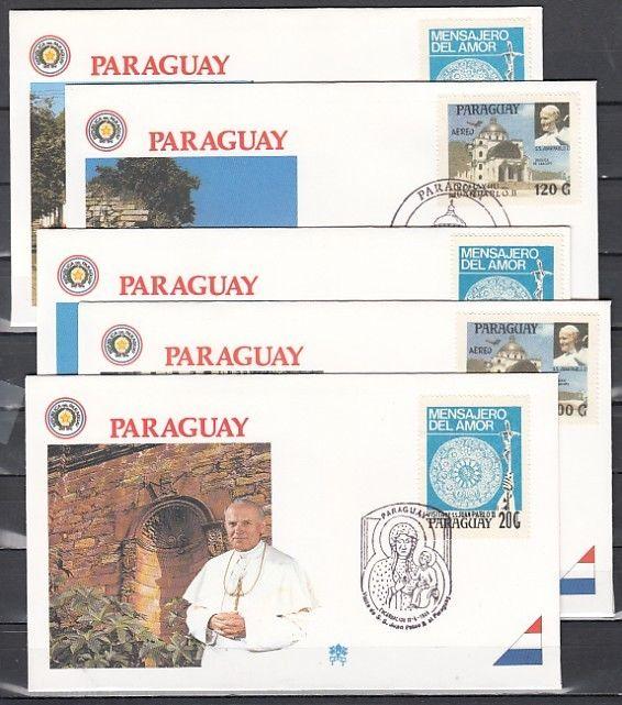 Paraguay, 1998 issue. Pope John Paul`s Visit on 5 cachet covers. ^