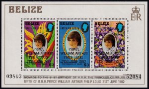 Belize Sc# 634 Birth, Prince William 1982 $3.00 S/S souvenir sheet CV: $12.50