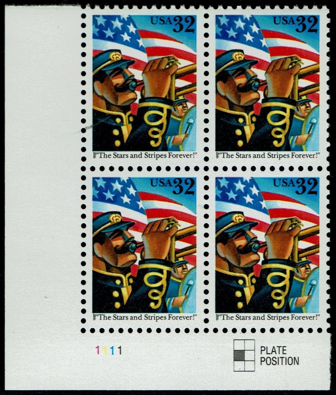 United States #3153 Plate Block MNH - Stars and Stripes Forever (1997)