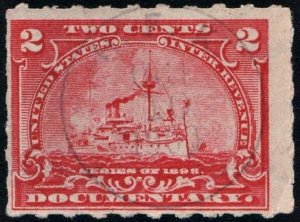 R164p 2¢ Battleship Documentary Stamp: Hyphen Hole  Perf 7 (1898) Used