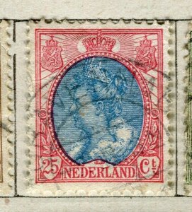 NETHERLANDS; 1898 early classic Wilhelmina issue used 25c. value