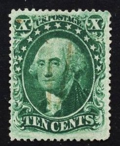 US Stamp #33 10c Green Washington Type III  USED SCV $190