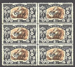 NEW ZEALAND OFFICIAL 1936 2½d line perf 14 SGO124a MNH blk of 6 cat £84..93832a