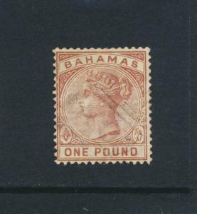 BAHAMAS 1884-90, £1  WMK CA P14, VF USED SG#57 CAT£225 $293 (SEE BELOW)