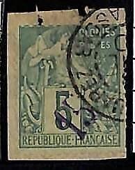 ZA053b - French DIEGO SUAREZ - STAMP - 1890 Yvert # 2 - Fine USED on CUT-OUT-