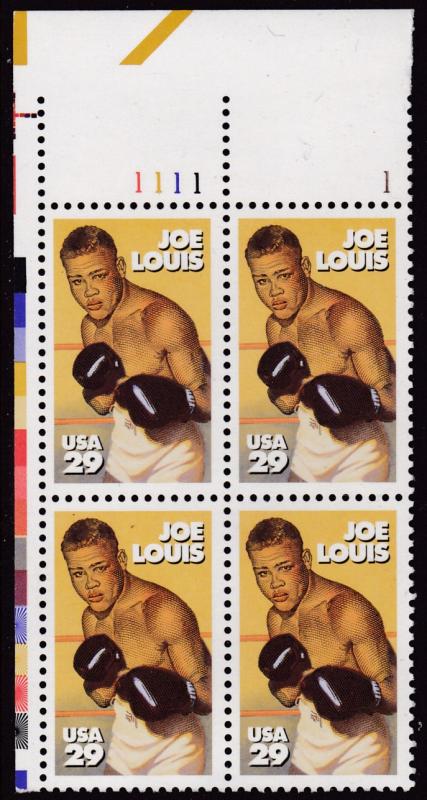 United States 1994 29c Joe Louis Boxing Champion Plate Number Block VF/NH