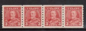 Canada #230 VF Mint Coil Strip Of Four