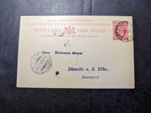 1903 British Orange River Colony Postcard Cover Bloemfontein to Domitz Germany
