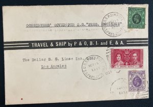 1937 Hong Kong cover FDC To Los Angeles CA USA Per SS Press Coolidge