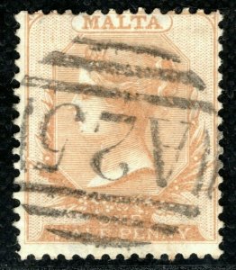 MALTA QV Classic Halfpenny Stamp SG.4 ½d Buff (1863) Used Cat £75+ XBLUE17