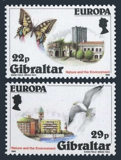 Gibraltar 483-484,MNH.Michel 503-504. EUROPE CEPT-1986:Butterfly,Gull,Hotel.