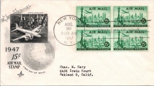 FDC 1947 SC #C35 Artcraft Cachet - New York, Ny - Block Of 4 - F77139