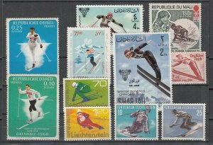 Skiing stamps. Lot #9. Skiing values from issue. Light Hinged.