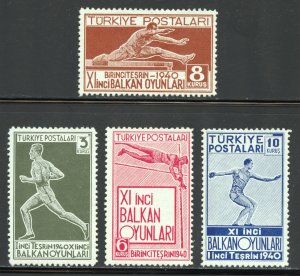 Turkey Scott 855-58 Unused LHOG - 1940 11th Balkan Olympic Games - SCV $22.75