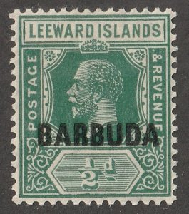 Barbuda, Scott#1,  mint, hinged,  1/2d, BARBUDA, green