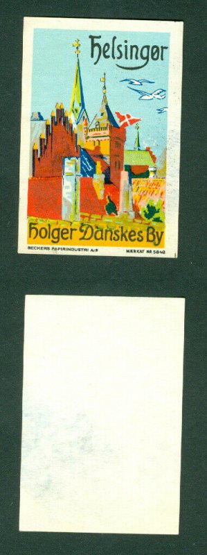 Denmark. Poster Stamp 1950s. Local.Town: Helsingor. Castle,National Flag,Church.