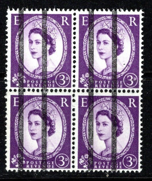 Great Britain A128 3p Block of 4 MNH Narrow Graphite lines on Front