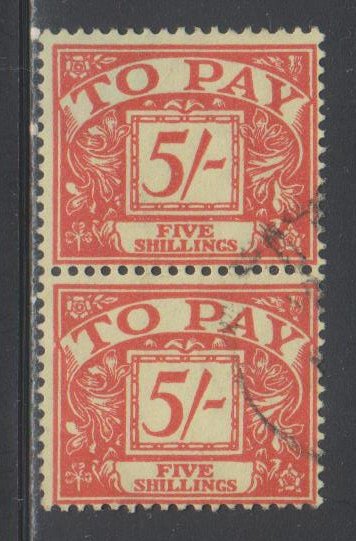 Great Britain,  5sh Postage Due (SC# J65) Used Pair