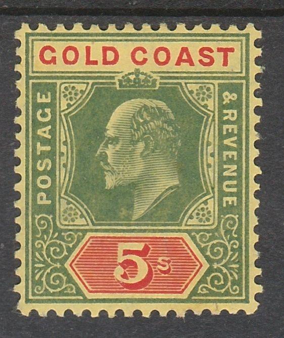 GOLD COAST 1907 KEVII 5/- TOP VALUE