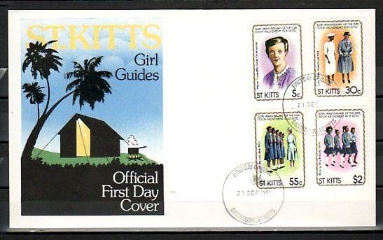 St. Kitts, Scott cat. 82-85. 50th Anniversary of Girl Guides. First day cover.