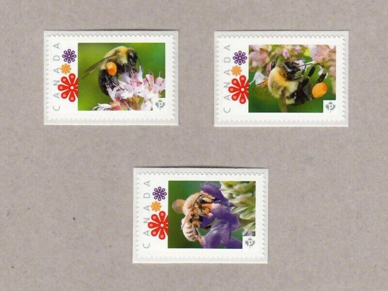 qlp. BEE, HONEYBEE = set of 3 Picture Postage stamps Canada 2017 p17-02be3 