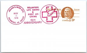 US POSTAL CARD SPECIAL EVENT POSTMARK VOLUNTEER LIFE SAVING & FIRST AID 1978 T2