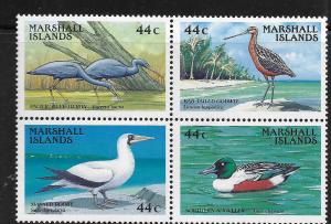 MARSHALL ISLANDS, 167A, MNH, BLOCK OF 4, WATER BIRDS