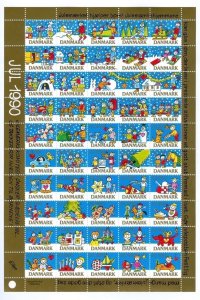 Denmark  Christmas Seal 1990 Unfolded Sheet Mnh. Happy Children,Dog,Mailbox,Bear