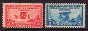 US 1928 Aeronautics 2c & 5c Singles, Stamp 649 - 650, Mint MNH NH