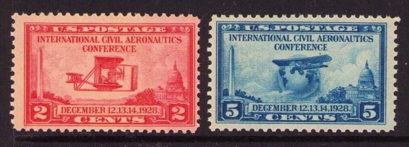US 1928 Aeronautics 2c & 5c Singles, Stamp 649 - 650, Mint MNH NH