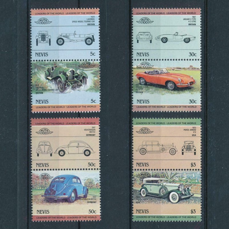 [106535] Nevis 1984 Classic cars Jaguar Volkswagen Beetle Pierce Arrow  MNH