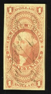 US Scott R66a Used $1 red Conveyance Revenue Lot GOR030 bhmstamps