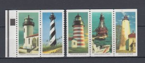 ​USA Sc#2474b, White USA 25 Omitted Error Lighthouses Booklet Pane MNH