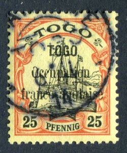 Togo 1914. 25pf black & red/yellow. Used. French issue. SG4.