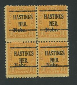 1929 United States Postage Stamp #679 Mint OG Hastings Nebraska Pre-Cancel Block