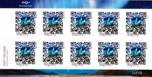 Iceland 2012 MNH Minisheet of 10 QR code, Northern lights Visit Iceland EUROPA