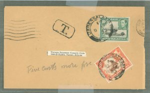Kenya  1952 10c + 5c postage due Mailed 5 MR 52, marked 5c due 10 Ju 52'
