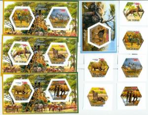 TCHAD CHAD 10 SHEETS COLLECTION IMPERF WILDLIFE RHINOS ELEPHANTS ZEBRAS BIG CATS