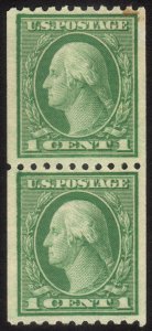 1918, US 1c, George Washington, MNG pair, Sc 486, Ink error top left corner