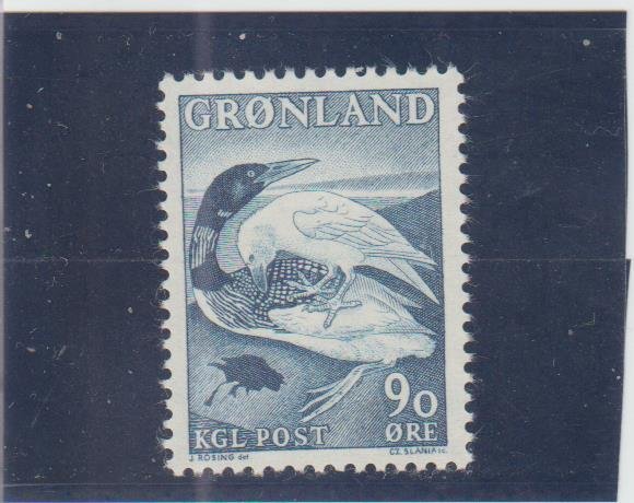 Greenland  Scott#  45  MNH  (1967 The Great Northern Diver and the Raven)