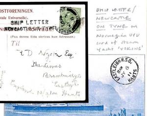 GB Maritime Card *SHIP LETTER NEWCASTLE ON TYNE* 1911 NORWAY Postcard M21b