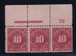 J42 F-VF plate # strip of 3 OG never hinged nice color cv $ 1050 ! see pic !