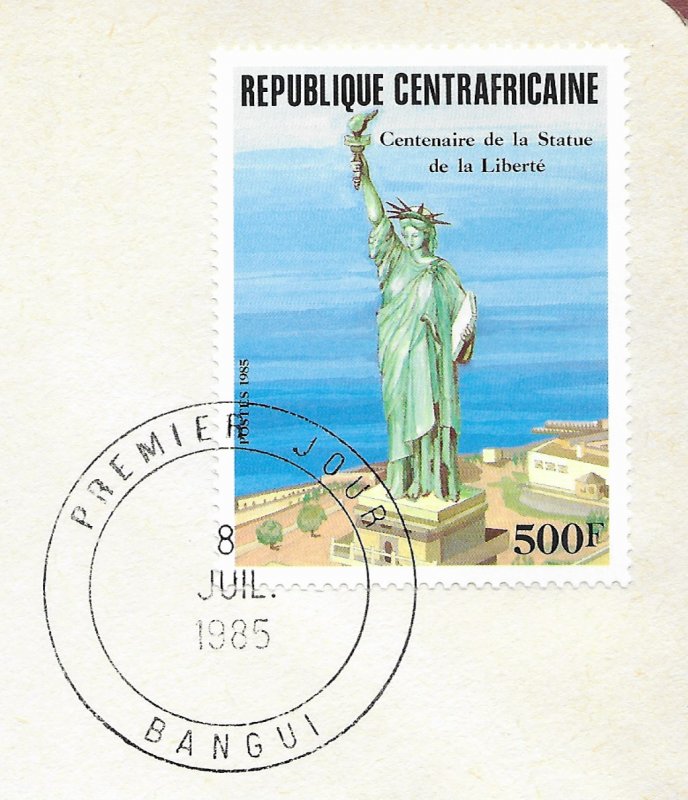 Statue of Liberty Central African Republic  #728. 1986 FDC with write up.