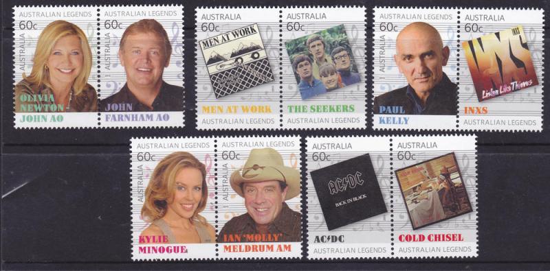 Australia 2013 New Release -Aust. Legends Set x 10 Mint NH 